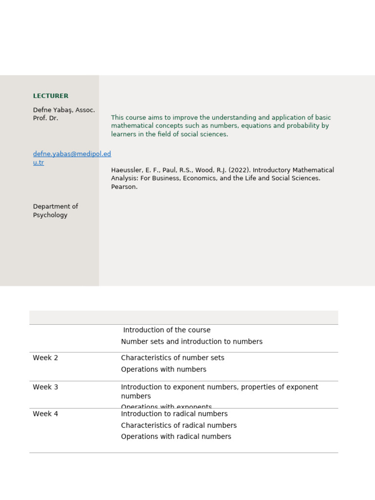 Social Sciences Math Course Overview | PDF | Equations | Mathematics