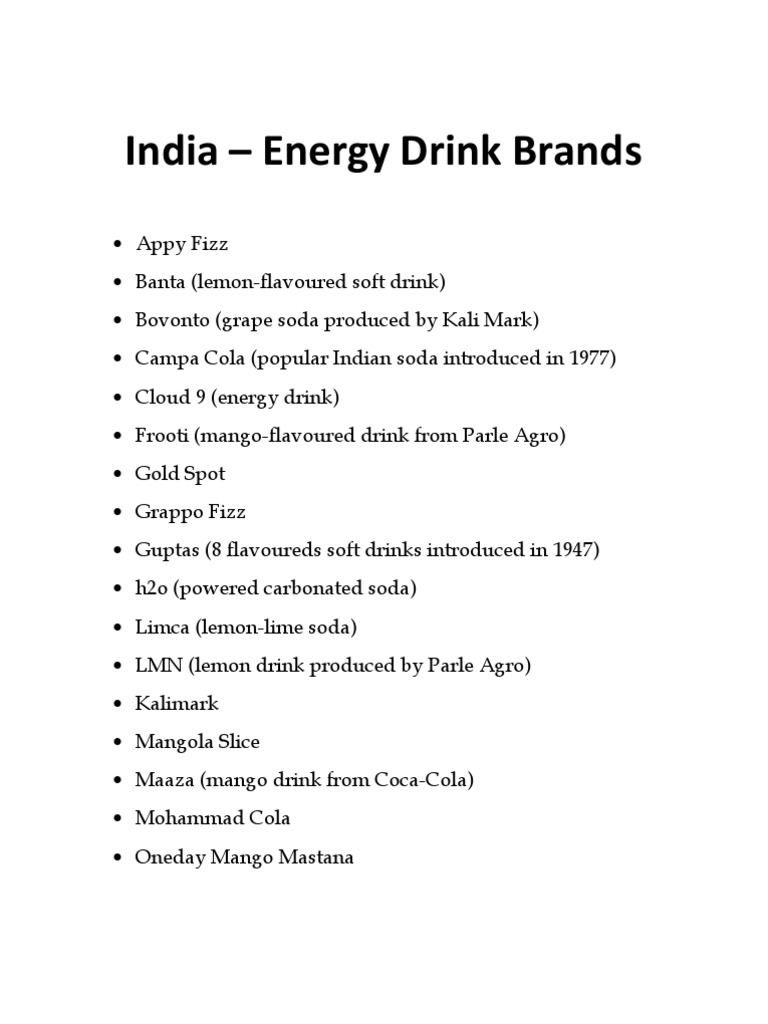 Energy Drink Brands in India PDF