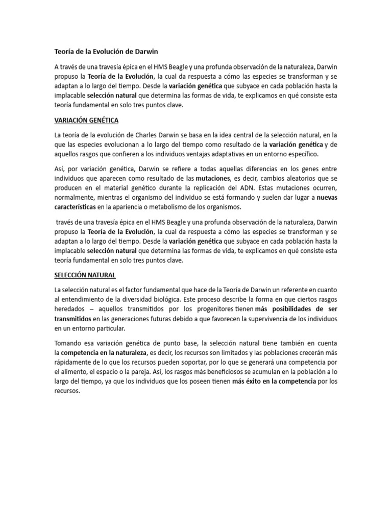Teoría de la Evolución de Darwin en 3 Claves | PDF | Seleccion natural ...