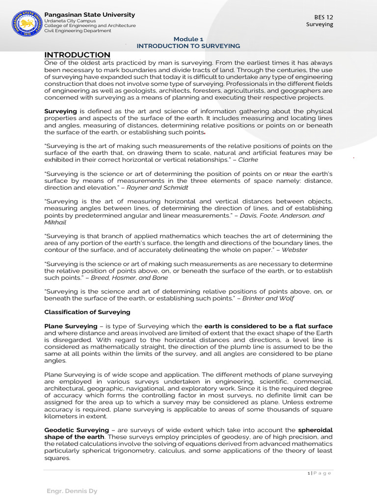 Archi Surveys Module 1 | PDF | Surveying | Geodesy
