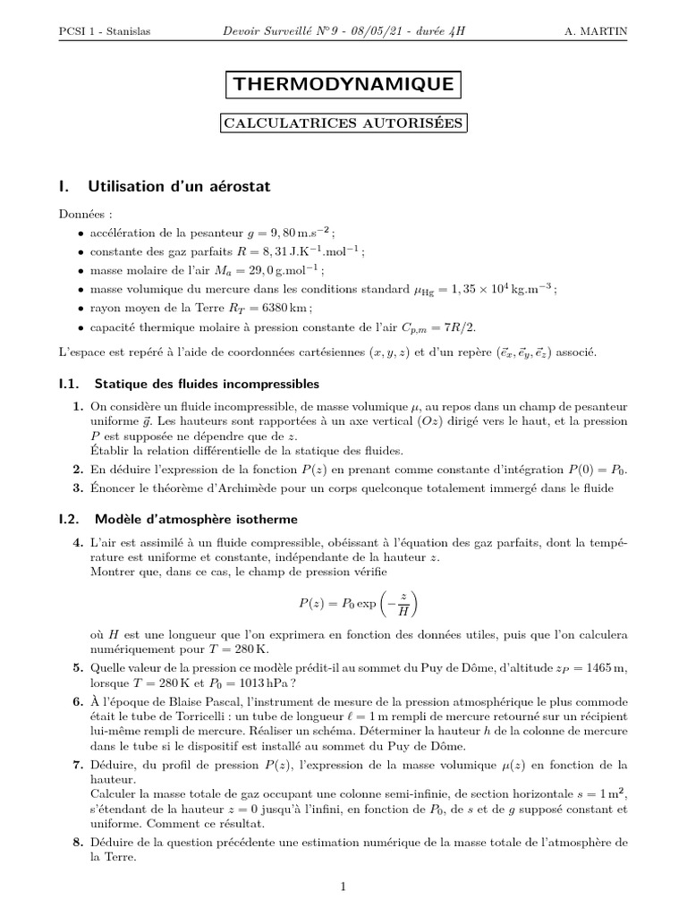 Thermodynamique : Aérostat et Turbine à Gaz | PDF | Pression ...