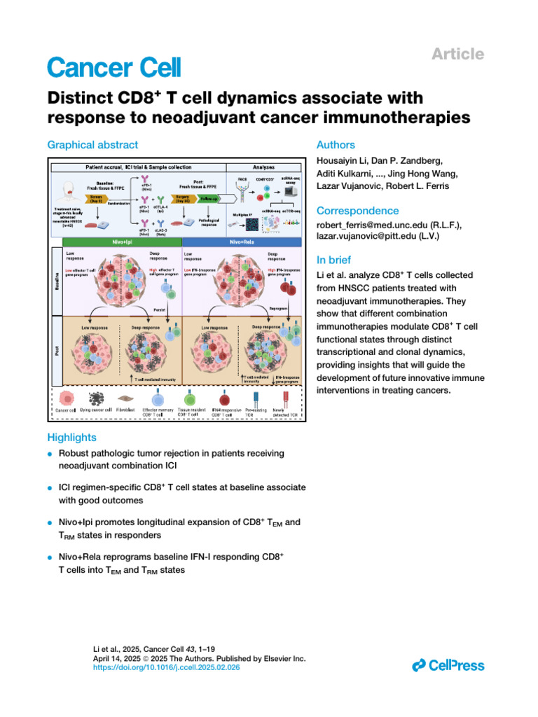 T Cell Dynamics Neoadjuvant Immunotherapy 1742179367 | PDF | Medicine ...