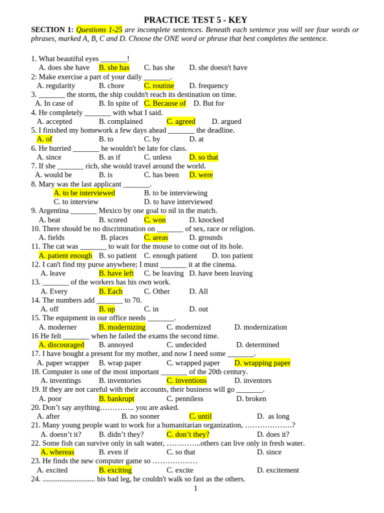 Practice Test 5: Sentence Completion & Correction | PDF | Cruise Ship ...