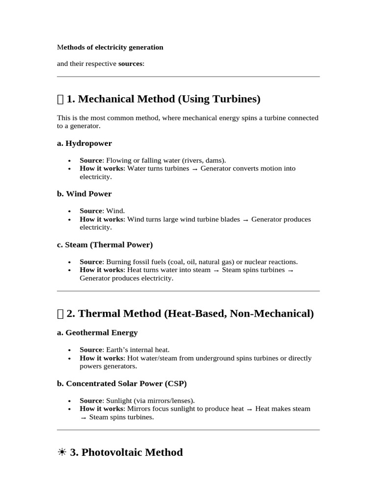 Methods of Electricity Generation | PDF | Electricity Generation | Fuels