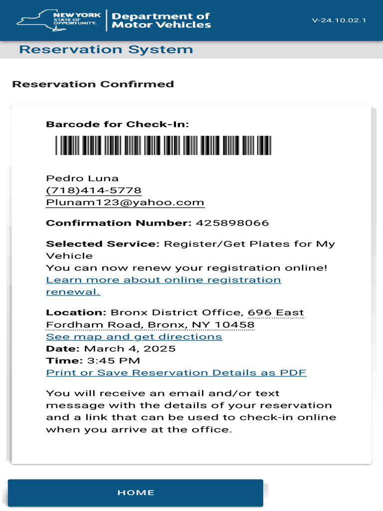 New York DMV - Reservation System Reservation Confirmed 2 | PDF
