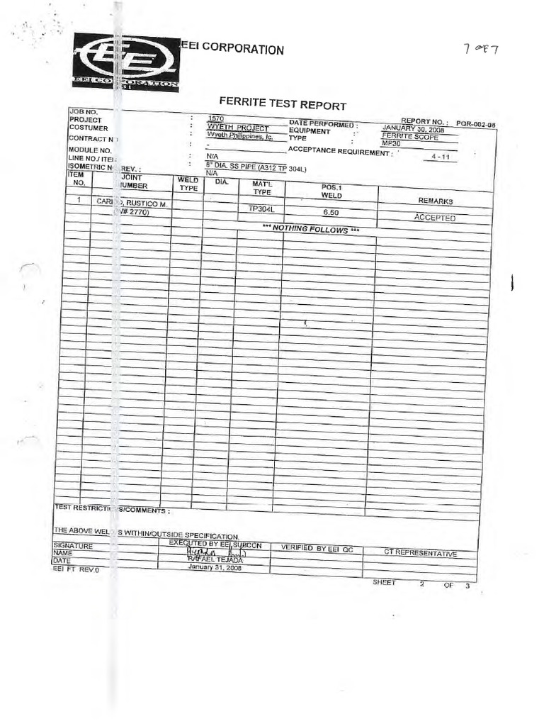 Ferrite Test Report 10003 | PDF