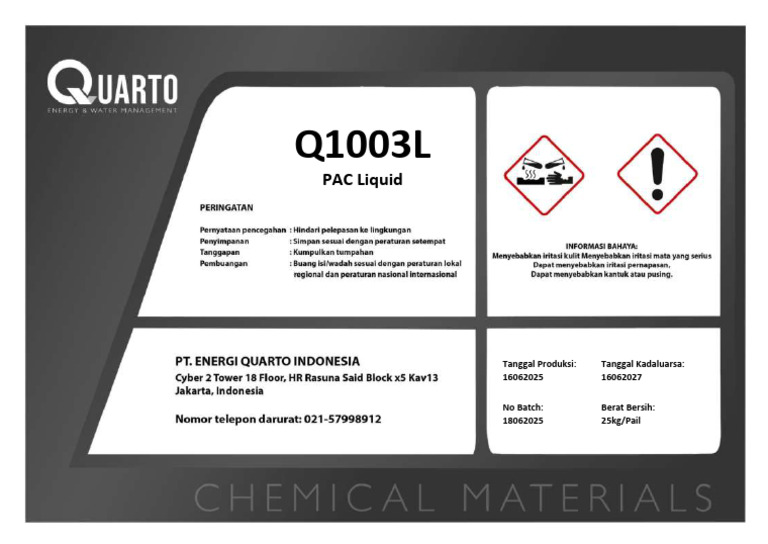 Label Q1003L PAC Liquid 25kg | PDF