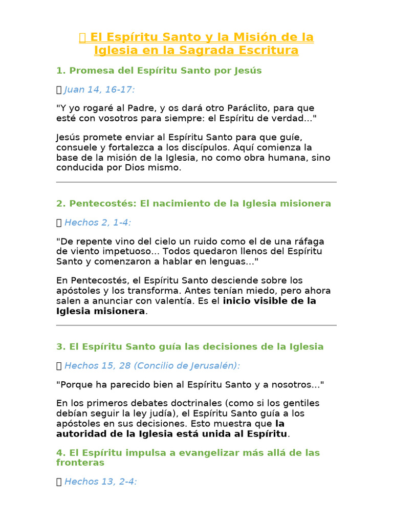 El Espíritu Santo y La Misión de La Iglesia en La Sagrada Escritura ...