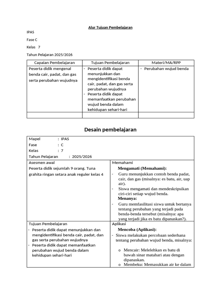 Contoh Alur Tujuan Pembelajaran Dan RPP | PDF