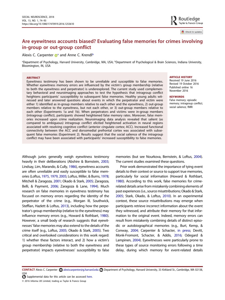Are Eyewitness Accounts Biased? Evaluating False Memories For Crimes