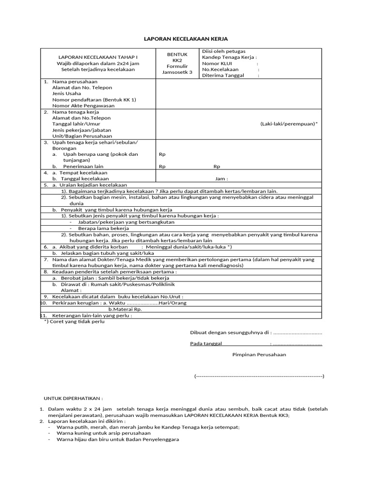 Formulir KK1 dan KK2 Kecelakaan Kerja | PDF