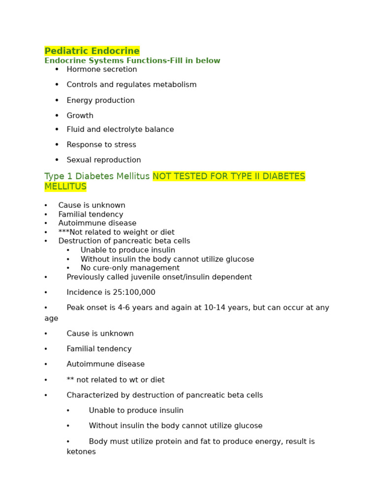 Pediatric Endocrine Student Version Went Over OUTLINE | PDF | Diabetes ...