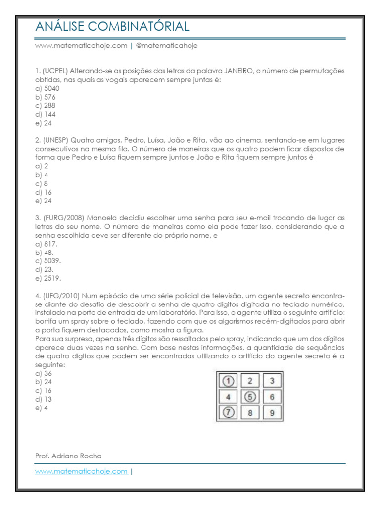 Exercícios de Análise Combinatorial | PDF | Triângulo