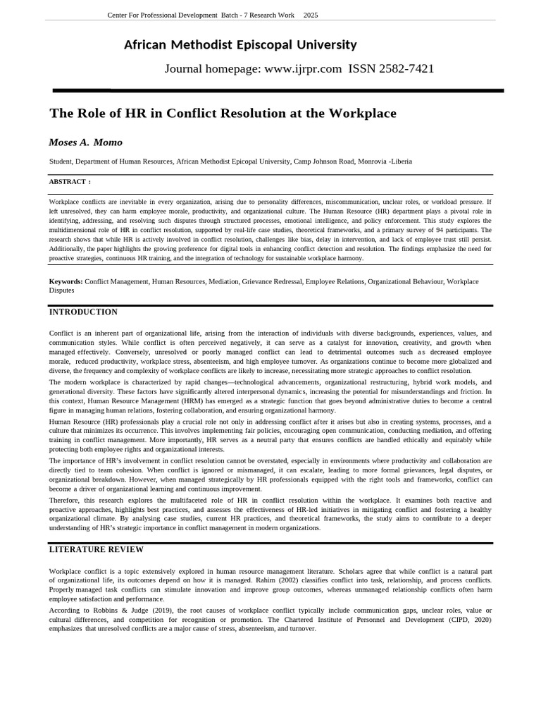 HR's Role in Workplace Conflict Resolution | PDF | Mediation | Human ...