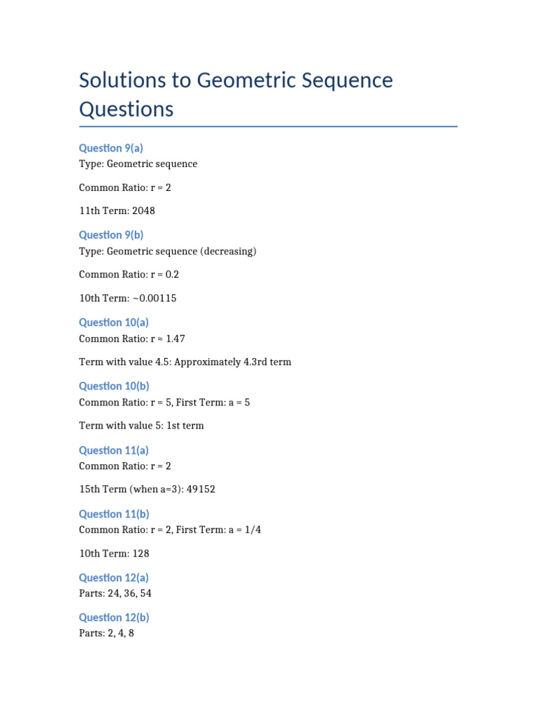Geometric Sequence Problem Solutions | PDF