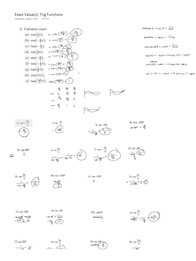 Trigfunc Exact Values 8.6.24 | PDF