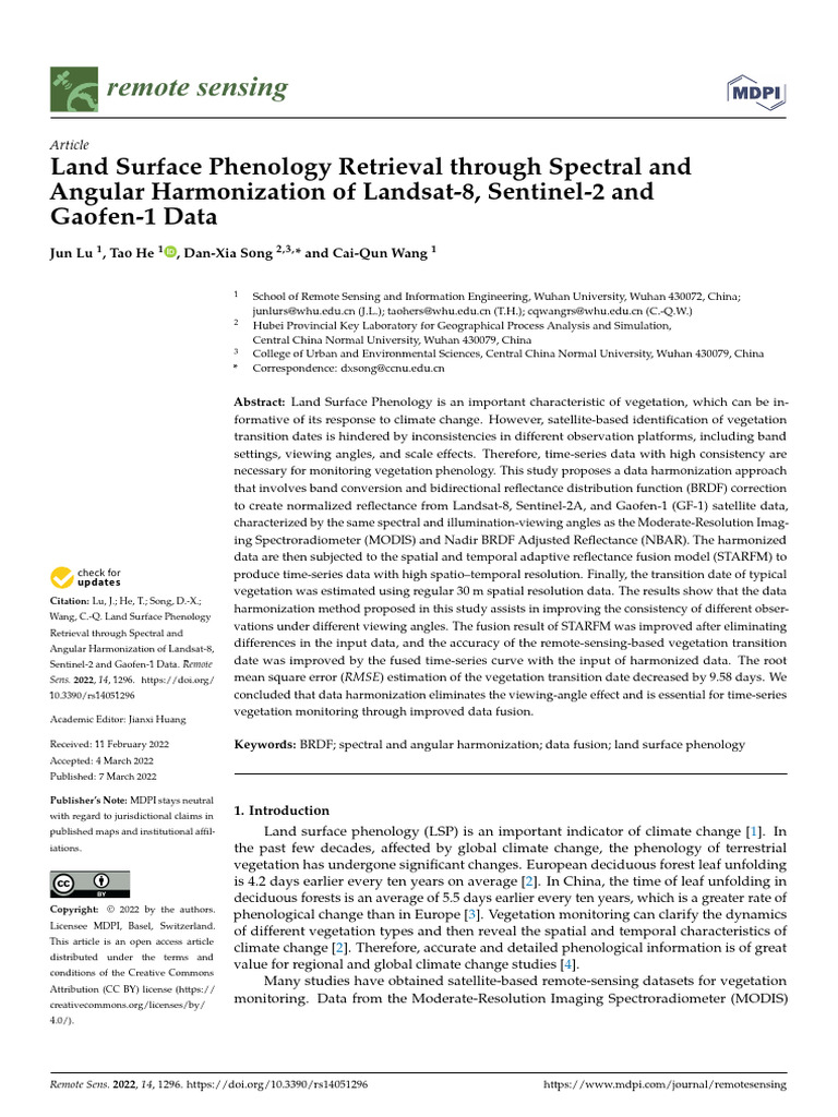 Remotesensing 14 01296 v2 | PDF | Remote Sensing | Imaging