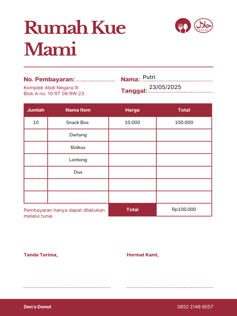 Rincian Pembayaran Snack Box Den's Donut | PDF