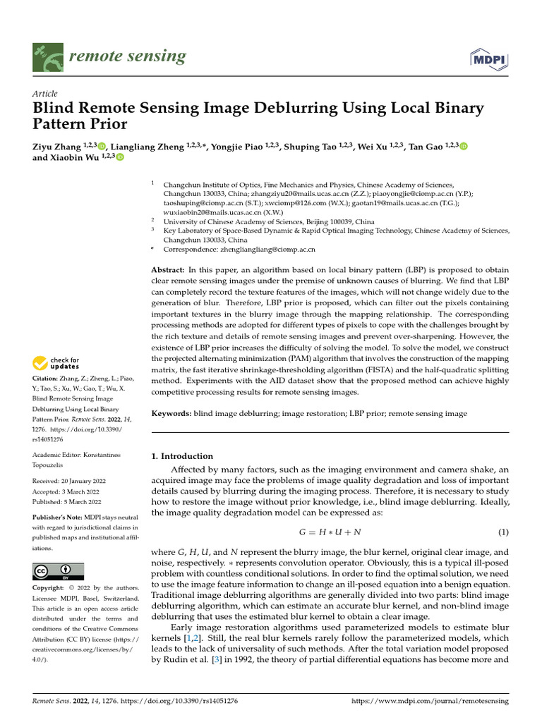 LBP-Based Deblurring for Remote Sensing Images | PDF | Applied Mathematics