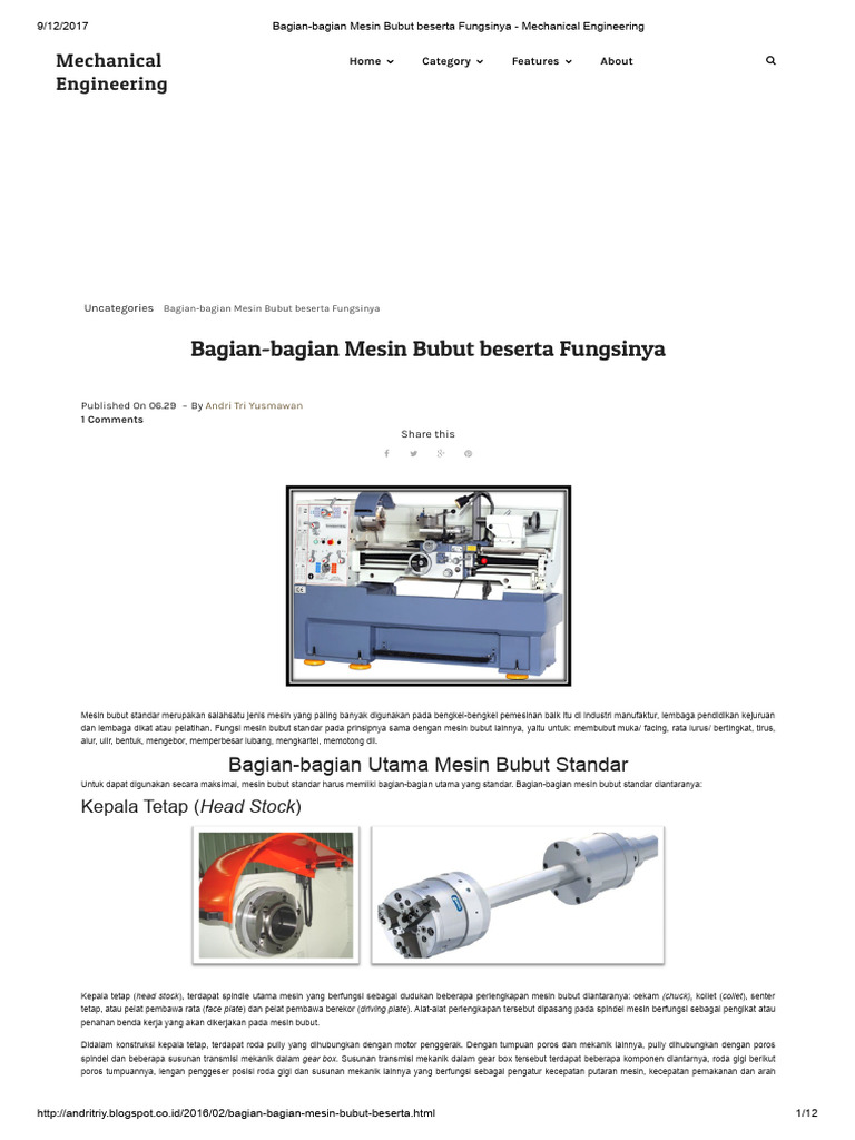 Bagian dan Fungsi Mesin Bubut | PDF