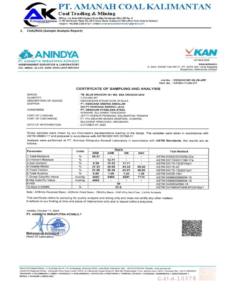 COA/ROA Sample Analysis Report | PDF