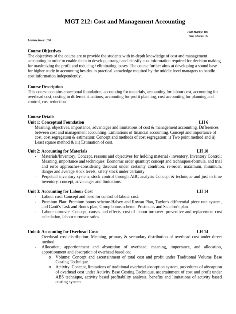 Cost and Management Accounting Course | PDF | Cost Accounting | Profit ...