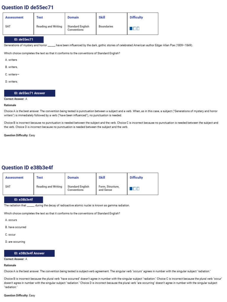 SAT English Conventions Practice Questions | PDF | Grammatical Number ...