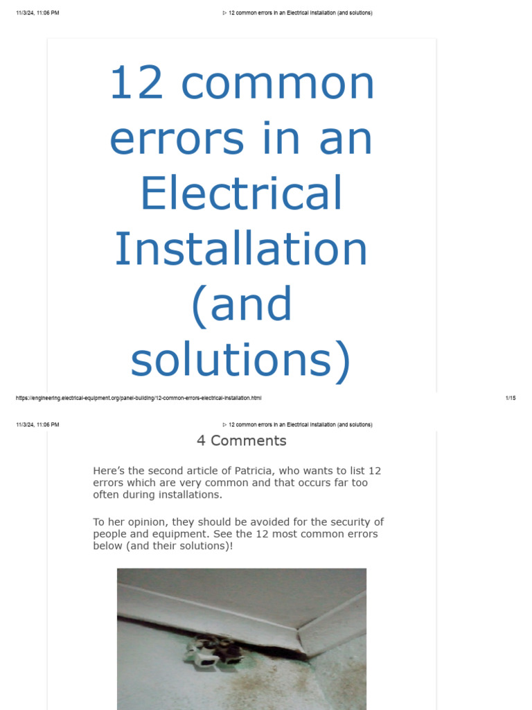 12 Common Errors in An Electrical Installation (And Solutions) | PDF ...