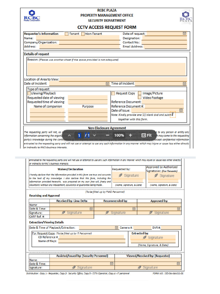 CCTV Access Form Sample | PDF
