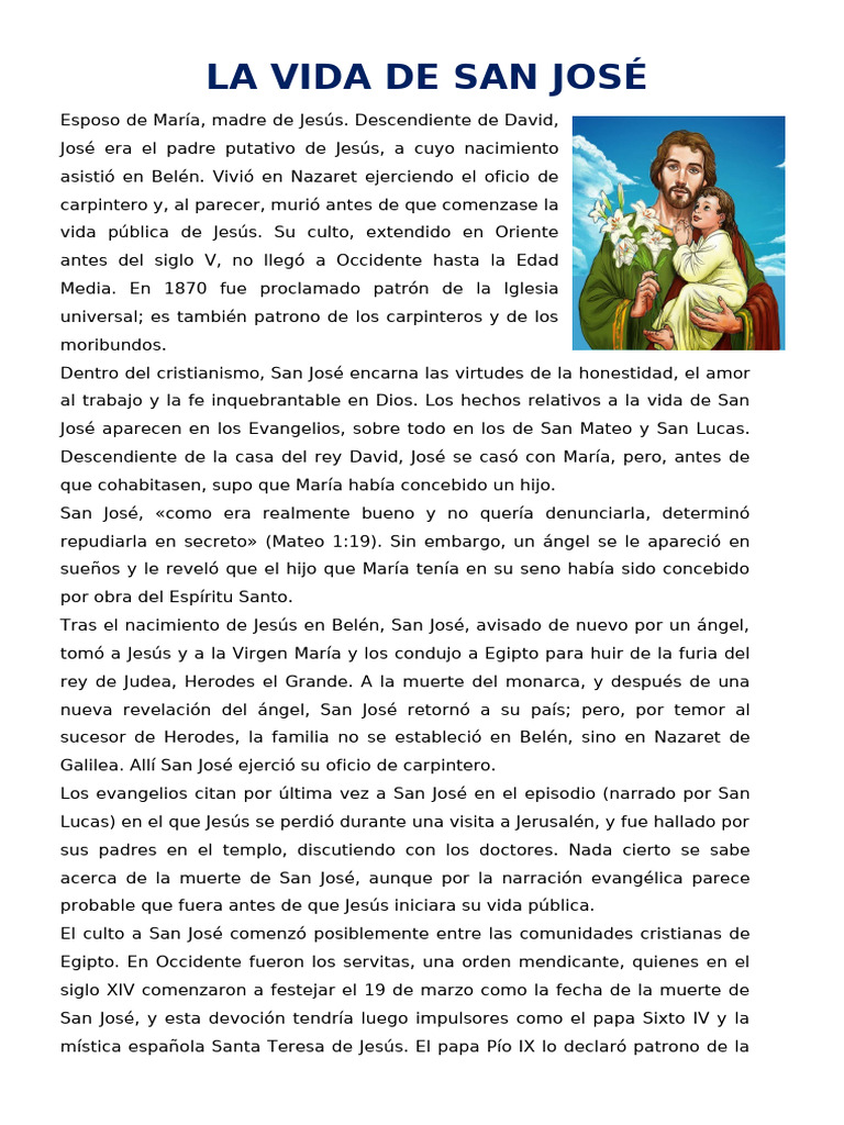 Biografía de San José: Vida y Virtudes | PDF | San José | María, madre ...
