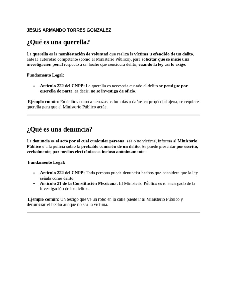 Querella vs Denuncia: Diferencias Clave | PDF | Queja | Justicia
