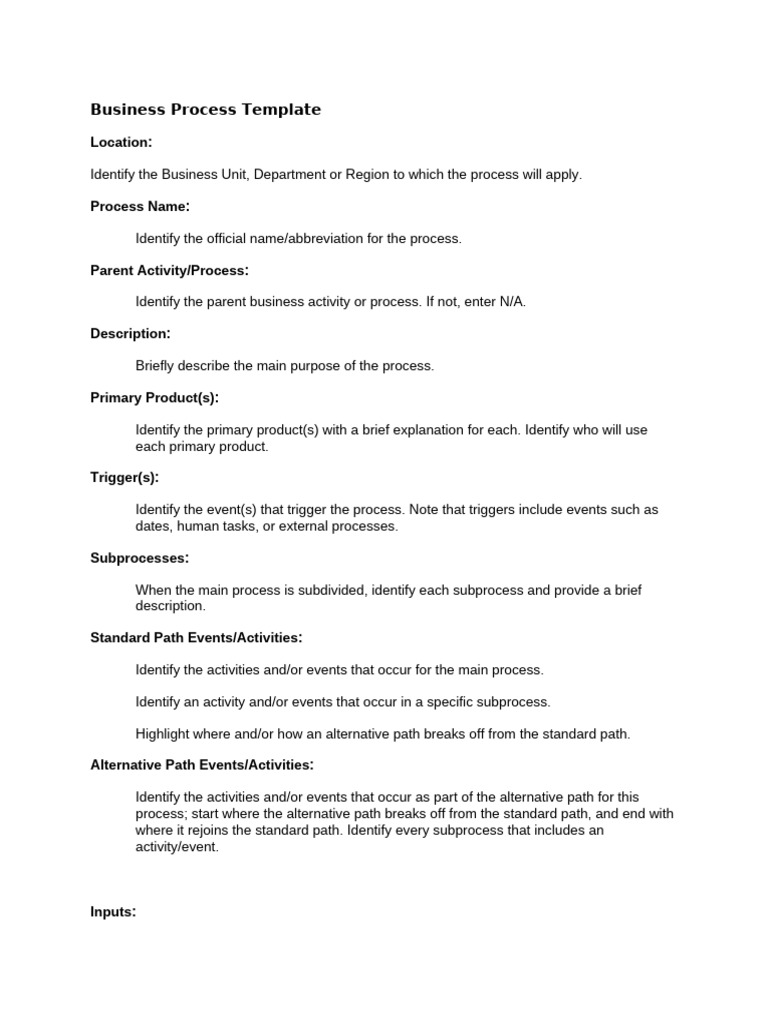 Business Process Documentation Template | PDF