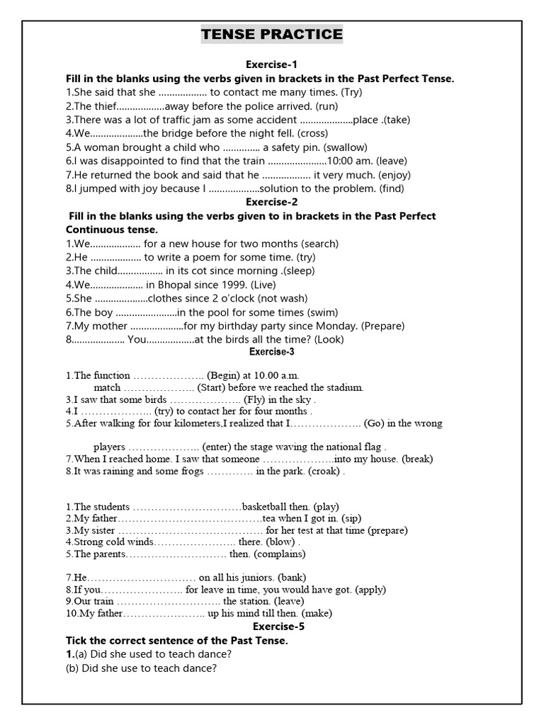 Simple Tense Practice Worksheet | PDF