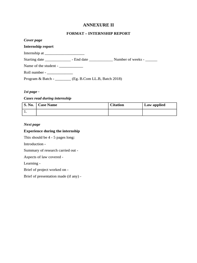 Internship Report Annexure Format | PDF