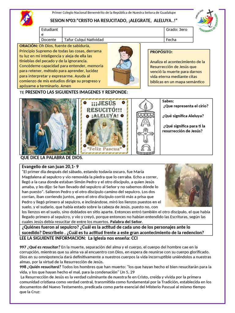 3ero Sesion N°03 La Resurreccion de Jesucristo | PDF | La resurrección ...