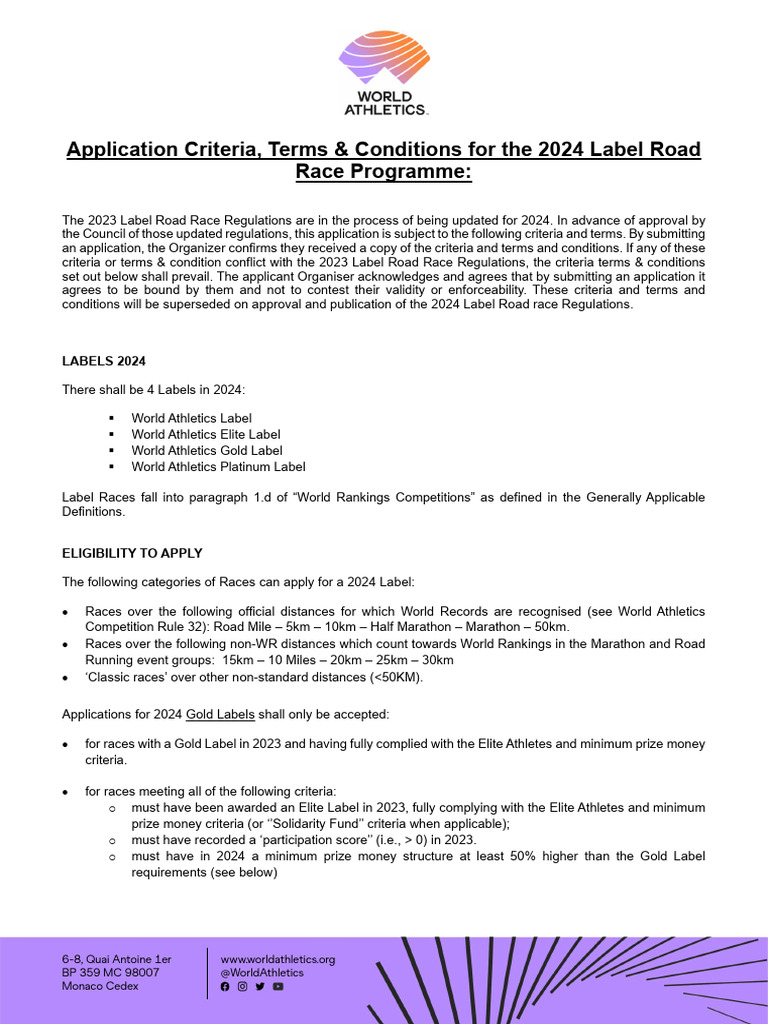 2024 Road Race Label Application Criteria | PDF | Sustainability | Road ...