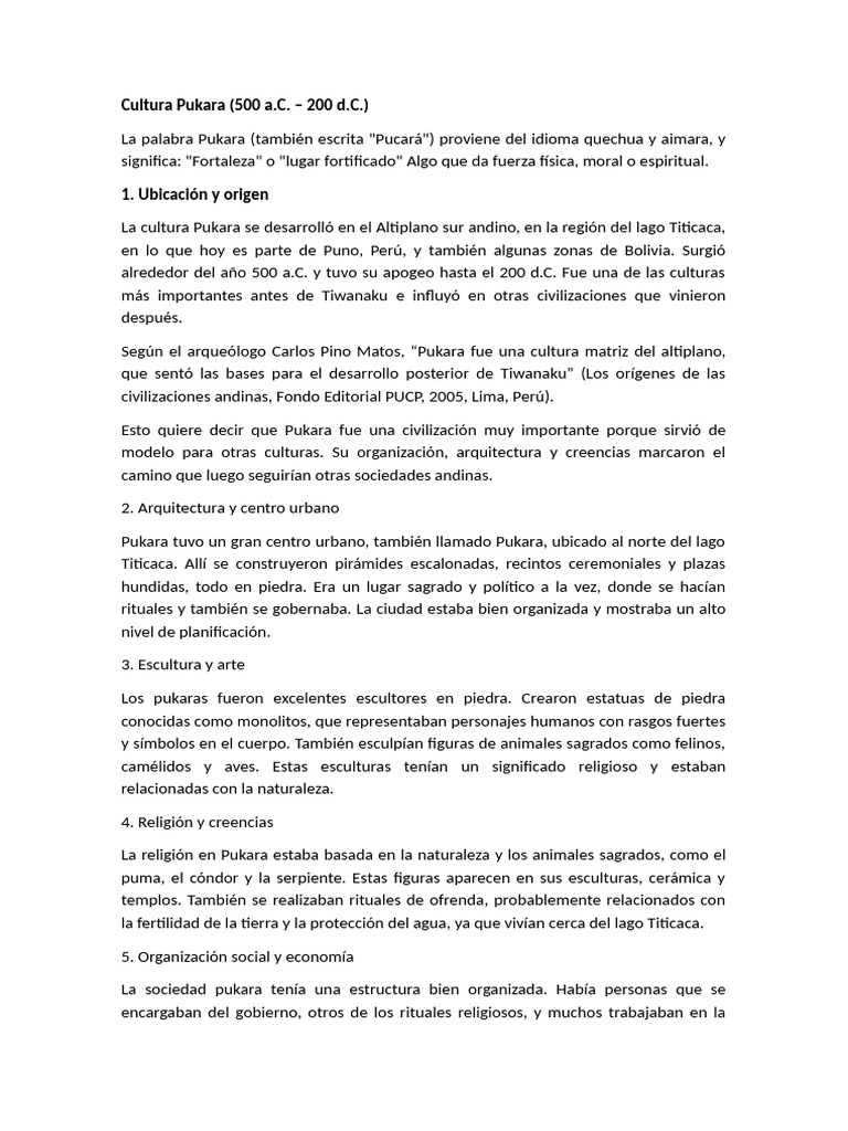 Cultura Pukara: Orígenes y Creencias | PDF