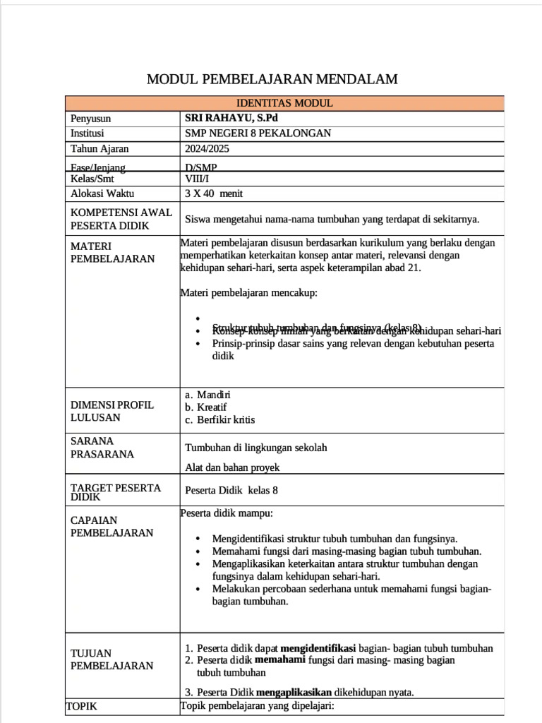 RPP Deep Learning IPA Kelas 8 SMP | PDF
