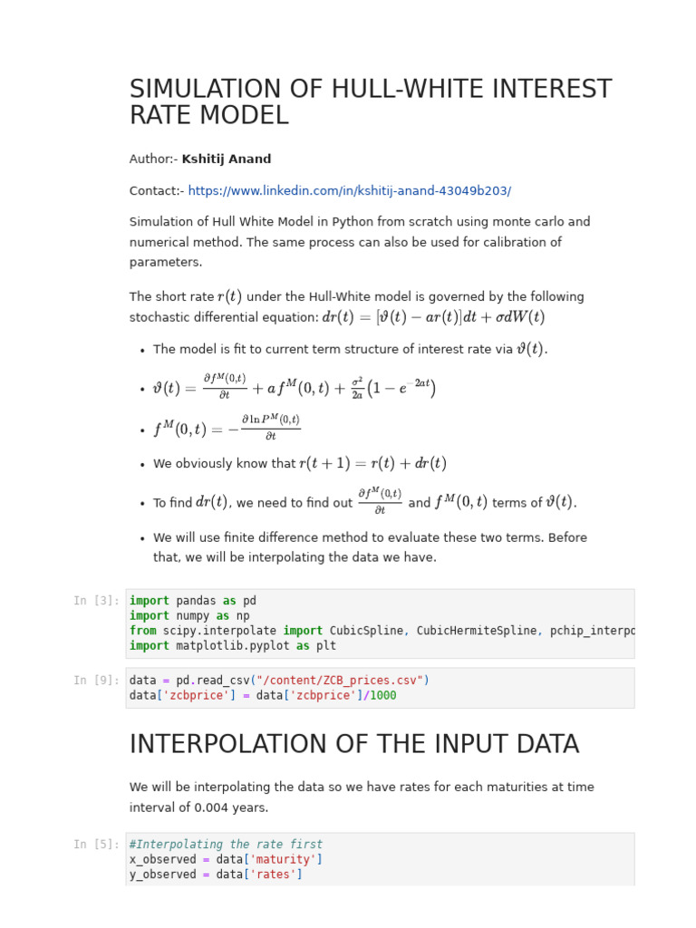 HW Interest Rate Model Simulation Kshitij Anand 1750257355 | PDF ...