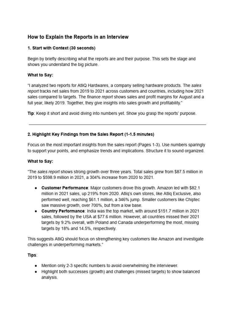 Explaining Reports in Job Interviews | PDF | Gross Margin