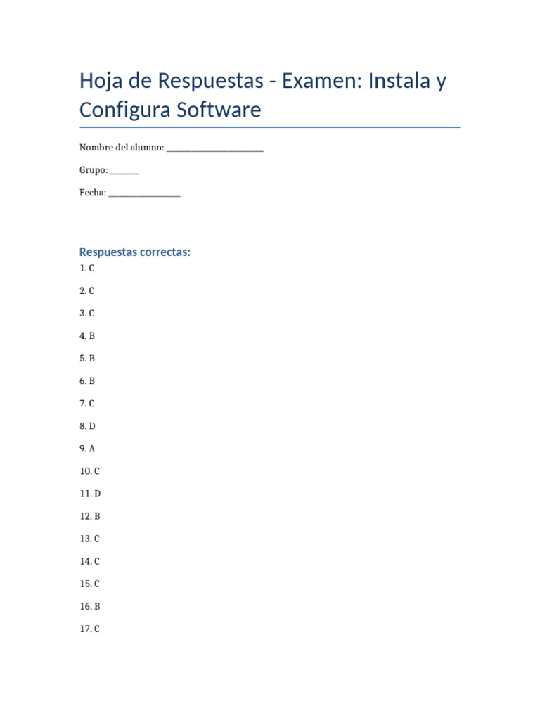 Hoja de Respuestas Instala y Configura Software | PDF