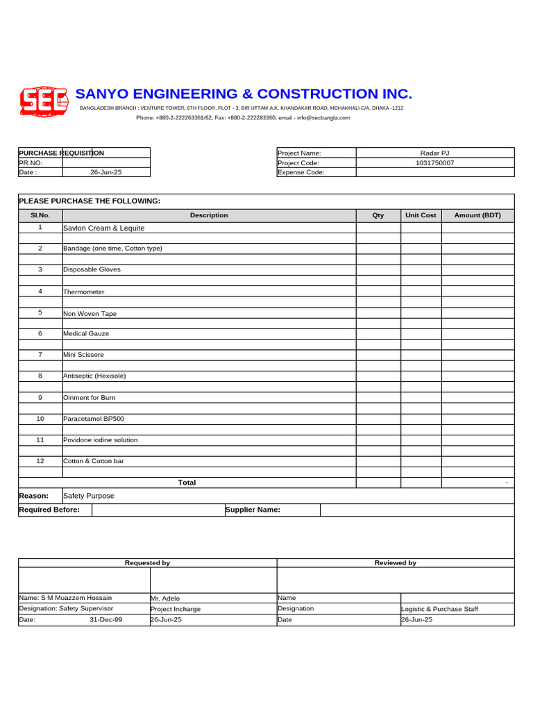 Purchase Requisition for Radar PJ Project | PDF | Building Materials ...