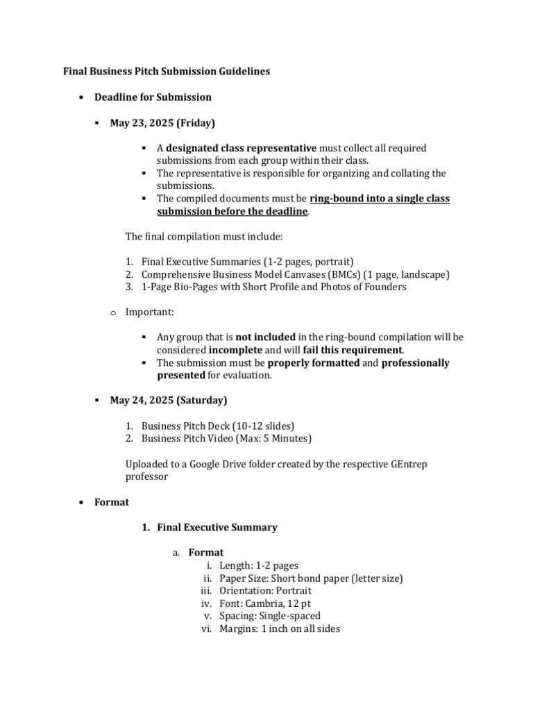 Final Business Pitch Submission Guidelines | PDF | Business Model ...