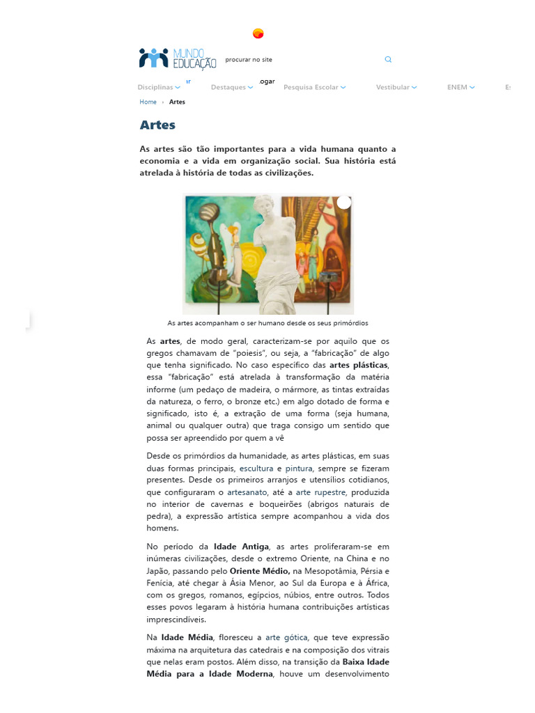 Artes. em Que Consistem As Artes - Mundo Educação | PDF | Renascimento ...