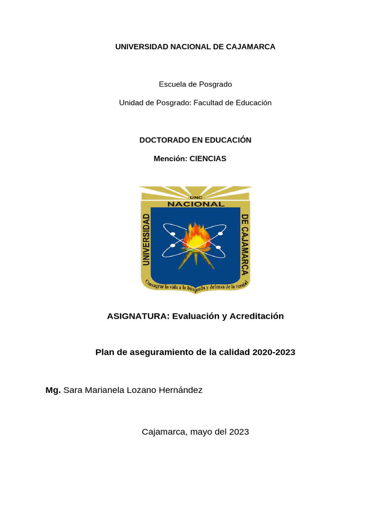 Plan de Aseguramiento de La Calidad de La Educaciön | PDF | Institución ...