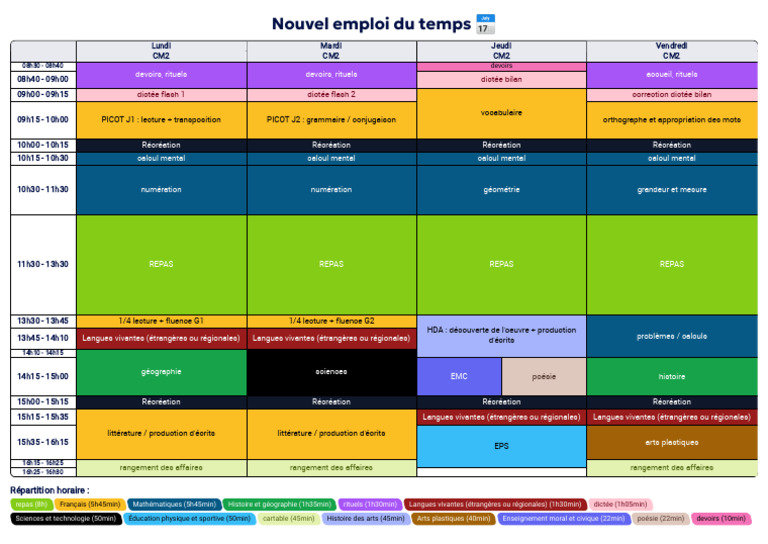 Emploi du temps CM2 détaillé 2023 | PDF