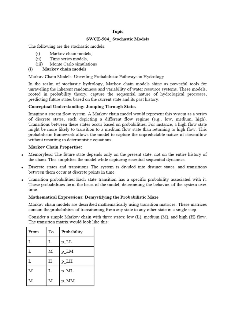 Stochastic Hydrology: Markov & Time Series Models | PDF | Markov Chain ...