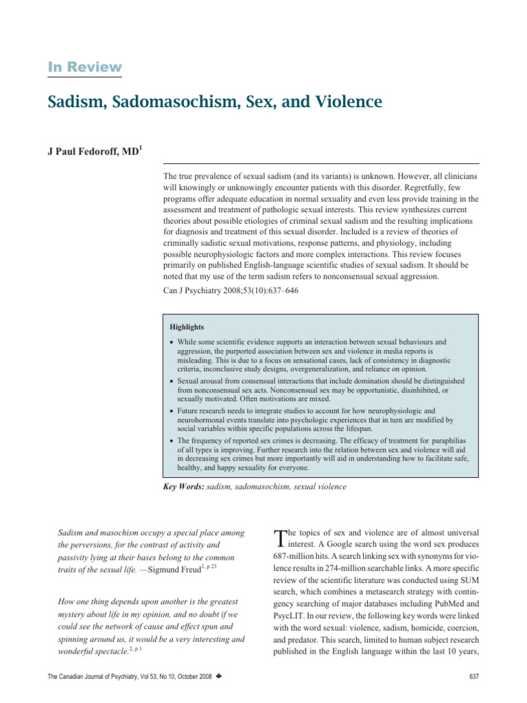 Fedoroff 2008 Sadism Sadomasochism Sex and Violence | PDF ...