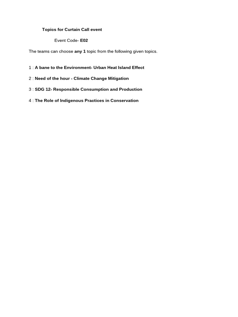 Topics For Curtain Call Event | PDF
