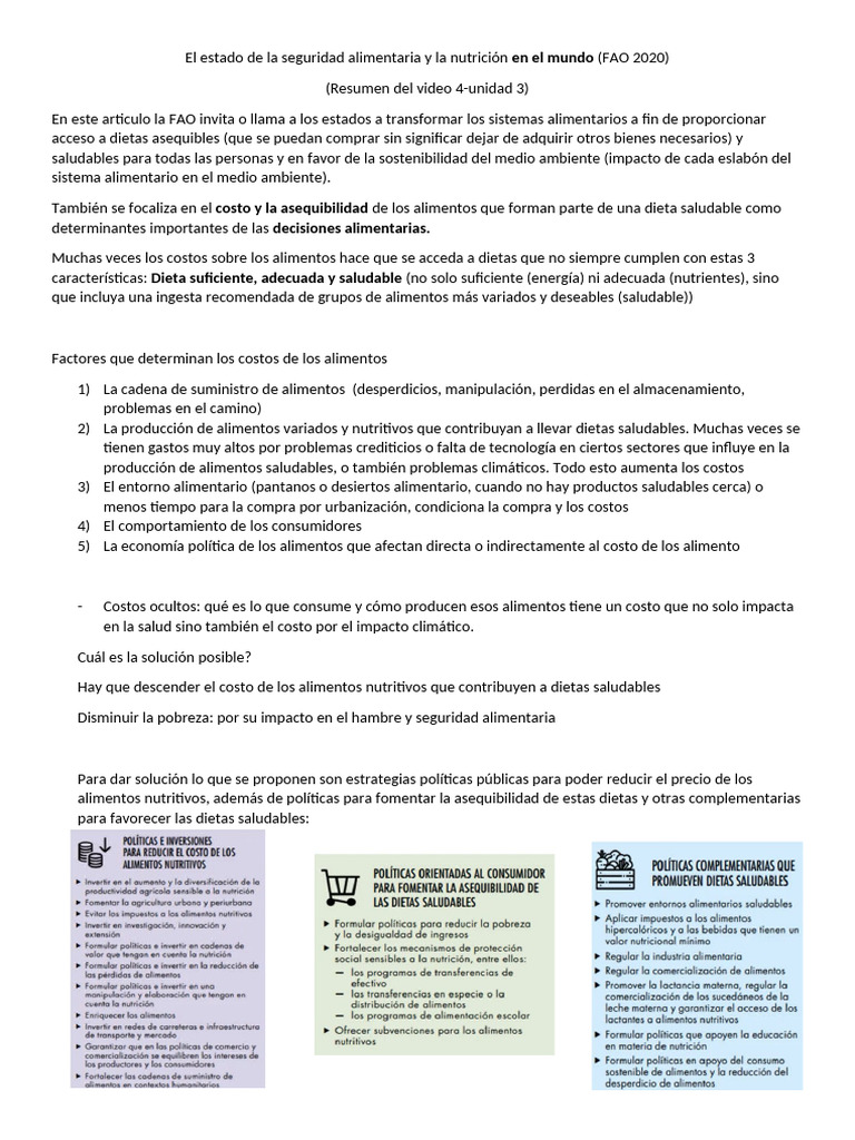 El Estado de La Seguridad Alimentaria y La Nutrición en El Mundo | PDF ...